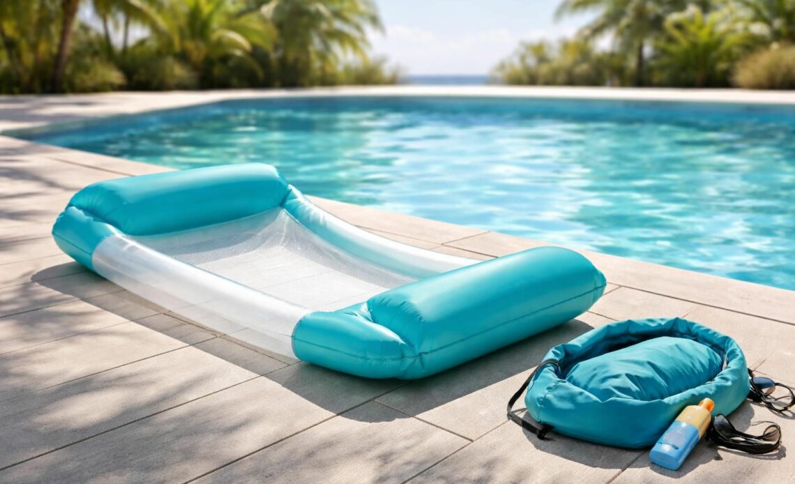 découvrez notre hamac gonflable de piscine ultra-compact, léger et facile à transporter, idéal pour se détendre partout et à tout moment.