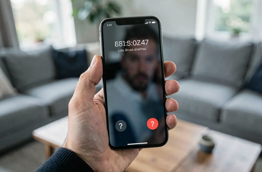 Gros plan d'un smartphone affichant un appel entrant d'un numéro inconnu suspect
