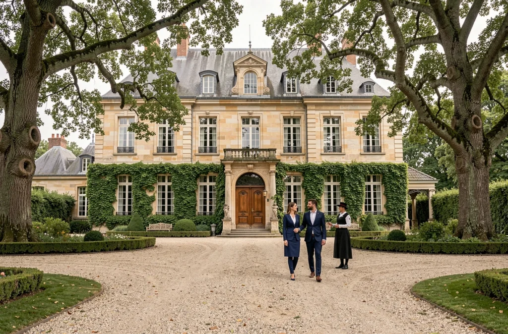 Façade historique du Manoir de Procé à Nantes entouré de jardins soignés, lieu de réception élégant