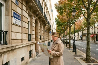 Rue typique de Boulogne-Billancourt avec immeuble haussmannien et panneau de code postal 92100